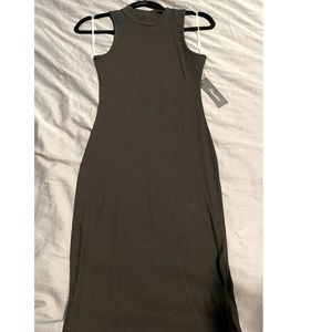 High neck black dressy midi dress, size small. Brand new tags on